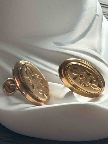 Vintage Gold-Toned Oval Cufflinks with Floral Engraving