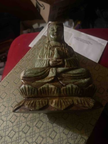 Carved Green Soapstone Guanyin Figure