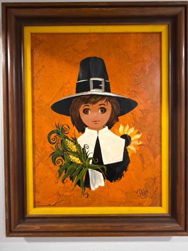 Big-Eyed Pilgrim Girl Painting by Pepi