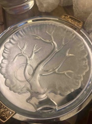 Art Glass Serving Tray with Metal Trim