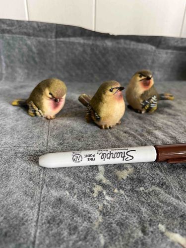 Set of Three Miniature Waxwing Bird Figurines