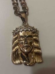 Jesus Head Pendant Necklace with Rhinestone Crown