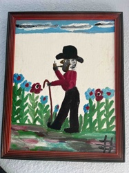 Man with Cane and Pipe amidst Flowers (Attributed to Clementine Hunter)
