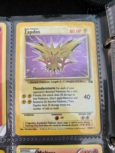 Pokémon Fossil Set Holofoil Zapdos Card (15/62)