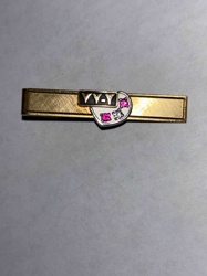 Vintage Gold Tone Tie Clip with 'YvY' Logo and Gemstone Heart Motif
