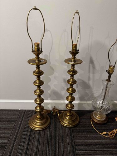 Pair of Mid-Century Modern Solid Brass Stacked Ball Table Lamps