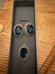 Teal Gemstone Oval Earring and Pendant Set