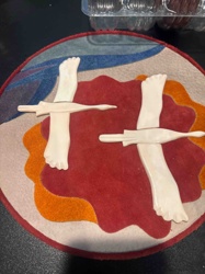 Abstract Quilted Pot Holder with Stylized Legs and Rolling Pin Accents