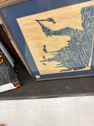 Framed Textile Art with Mythological Creature Motif