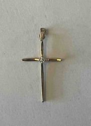 Gold-Toned Cross Pendant with Central Gemstone