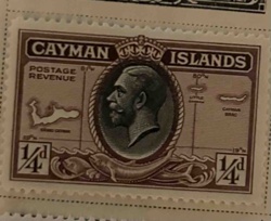 Cayman Islands 1/4d Postage Revenue Stamp with King George V and Islands Map