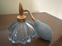 Vintage Blue Glass Perfume Atomiser with Fabric Bulb