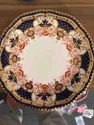Ornate Gilded Porcelain Dinner Plate with Cobalt Blue and Floral Design