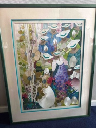 Roussel Abiker Framed Folk Art Textile 'Egg Gathering' or 'The Egg Sellers'