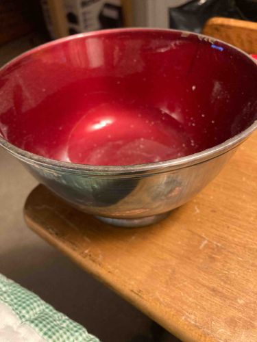 Vintage Red Enamel-Lined Metal Mixing Bowl