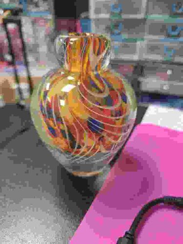 Murano Style Art Glass Vase with Swirl Pattern