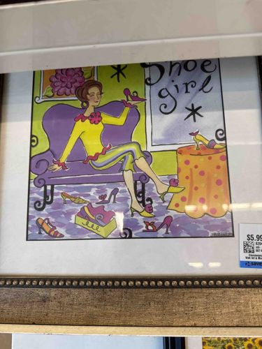 Framed 'Shoe Girl' Whimsical Illustration Art Print