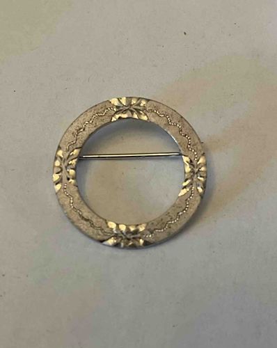 Engraved Sterling Silver Circular Brooch