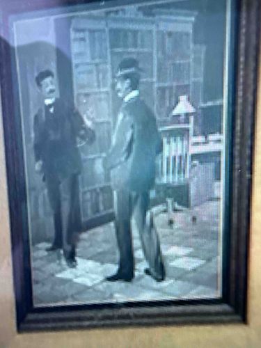 Framed Late 19th/Early 20th Century Print of Two Men in a Study