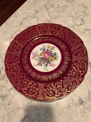 Lustrous Maroon and Gold Floral Decorative Plate