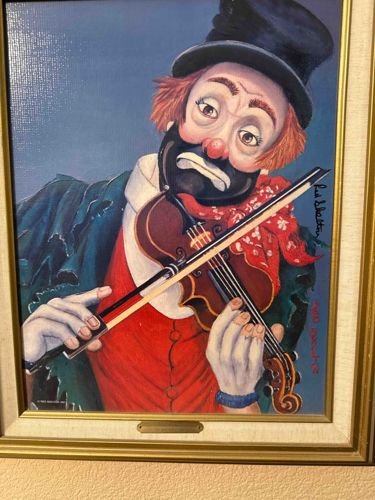 Red Skelton 'Freddie the Freeloader' Clown Playing Violin Painting