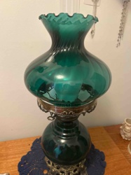 Emerald Green Glass Hurricane Lamp