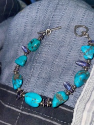 Turquoise and Amethyst Bead Bracelet with Toggle Clasp