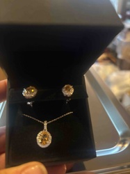 Citrine or Yellow Sapphire Halo Jewelry Set (Necklace and Earrings)