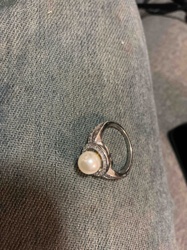 Silver-Tone Pearl and Cubic Zirconia Ring