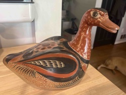 Hand-Painted Folk Art Ceramic Duck Figurine