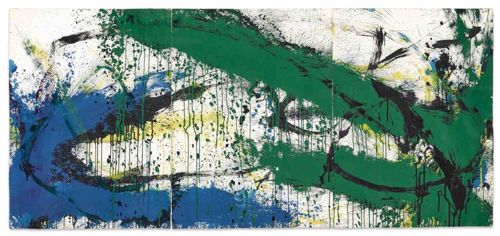 Large Abstract Expressionist Painting in Green and Blue