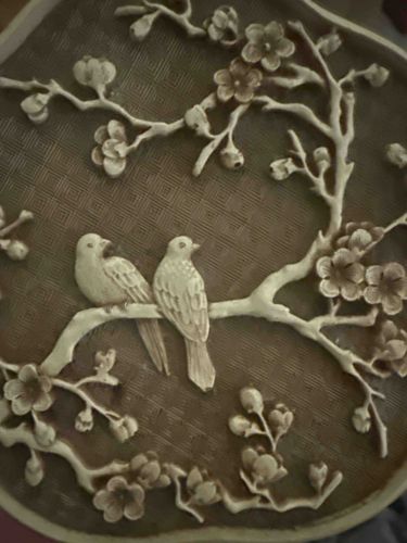 Relief Carved Plum Blossom and Birds Wall Art Plaque