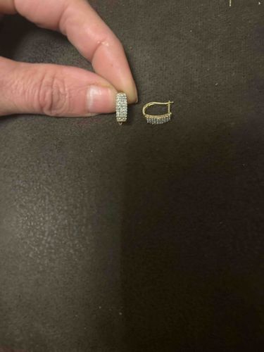 10K ADL Marked 3-Row Diamond Huggie Hoop Earrings