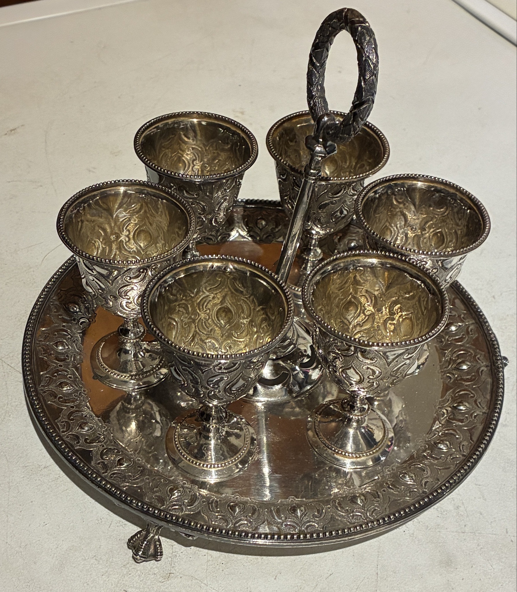 Silver-Plated Kiddush Cup Set with Tray and Carrier