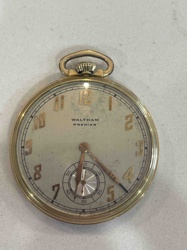 Waltham Premier Gold-Toned Pocket Watch with Masonic Inscription