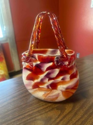 Art Glass Handbag Vase with Twisted Handles