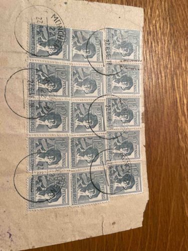 Sheet of 12 (12 Pfennig) German Postage Stamps with Postmarks