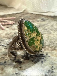 Sterling Silver and Green Turquoise Cabochon Ring