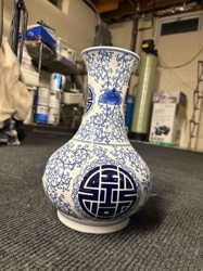 Blue and White Porcelain Vase with Shou Symbols