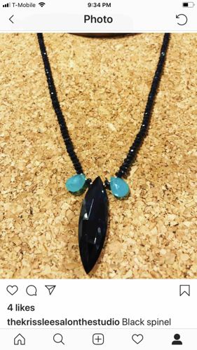 Black Spinel and Blue Peruvian Opal Marquise Fringe Necklace