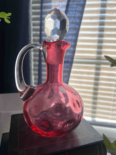 Cranberry Glass Decanter with Faceted Stopper