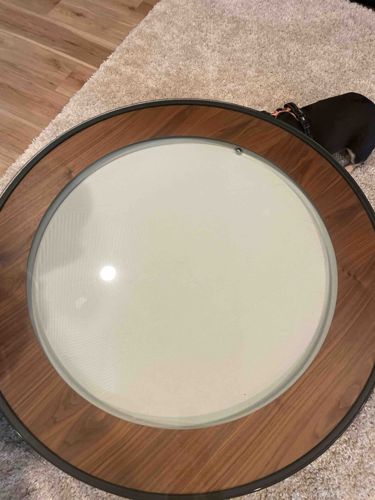 Modern Wood and Metal Rimmed Round Wall Art or Mirror