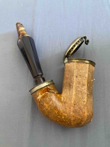 Antique Octagonal Block Meerschaum Pipe with Silver-Plated Windcap