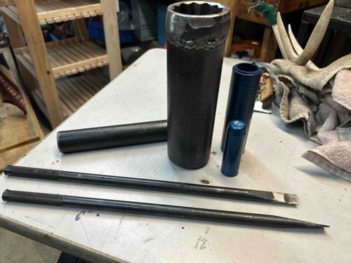 Assorted Heavy-Duty Mechanic's Tools (Large Socket, Punches/Drifts, Pry Bars)