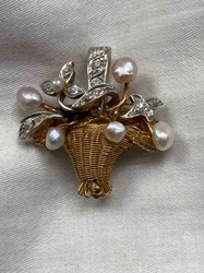 Pearl and Diamond Flower Basket Brooch/Pendant