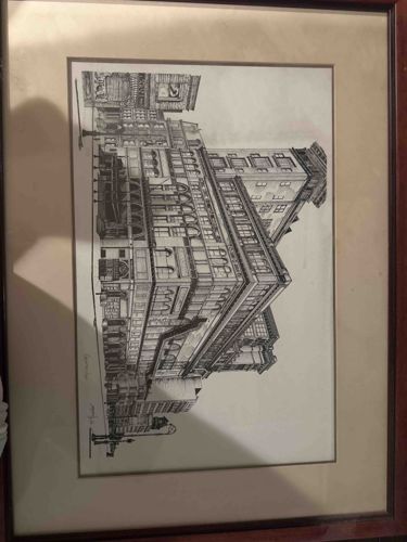Framed Pen and Ink Architectural Drawing