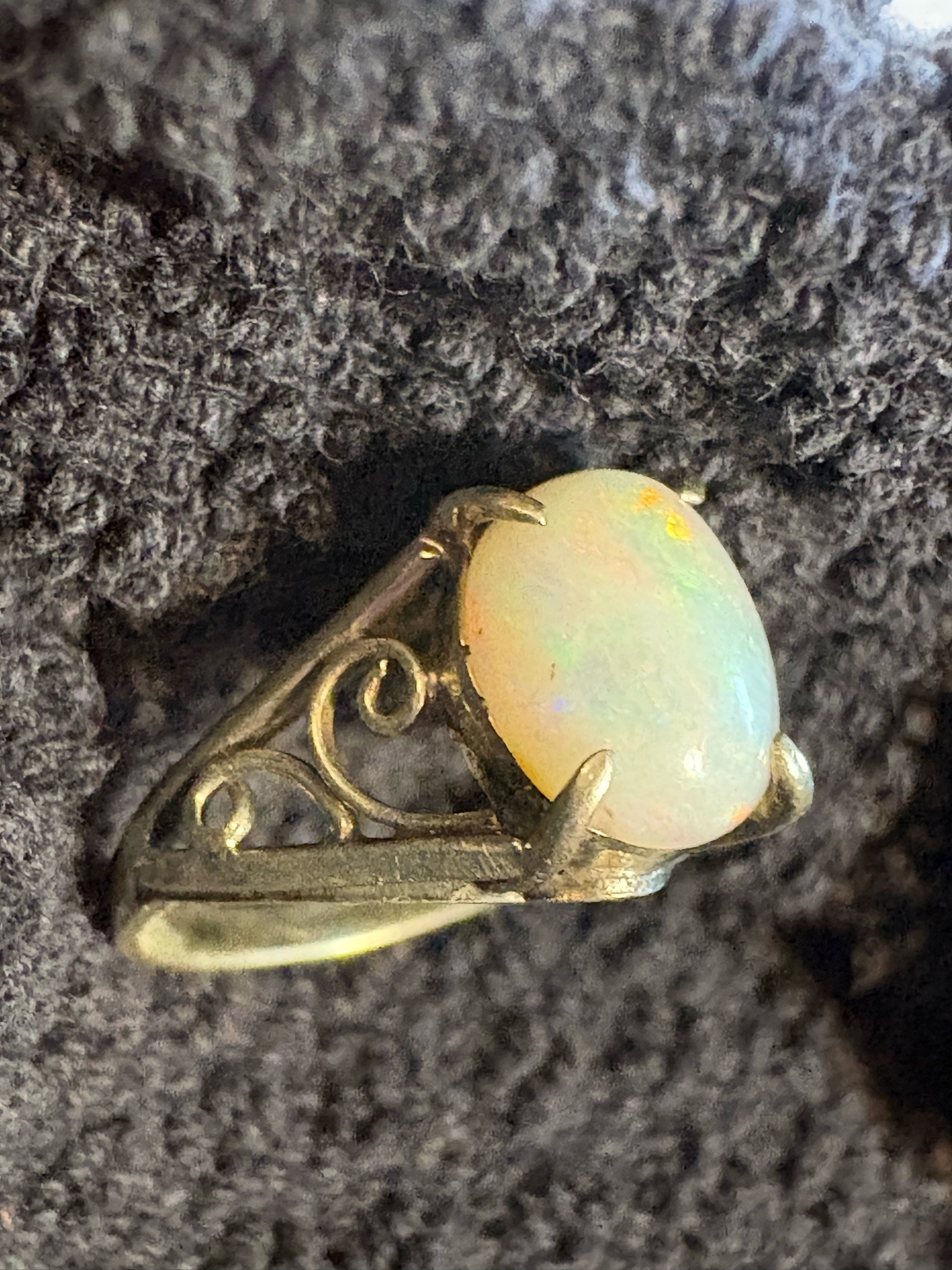 Vintage Filigree White Opal Ring