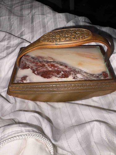 Vintage Bronze and Specimen Marble Ink Blotter