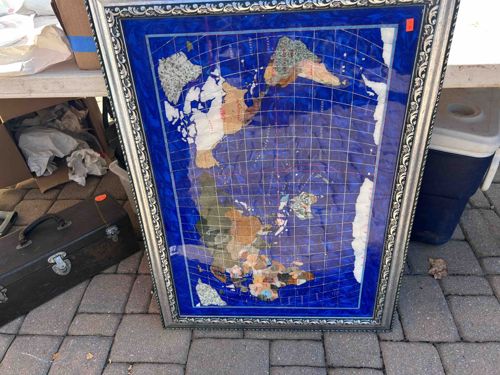 Framed Lapis Lazuli and Mixed Stone World Map Art