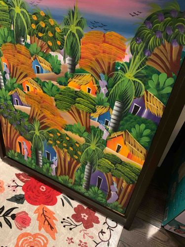 Colorful Folk Art Village Landscape Painting